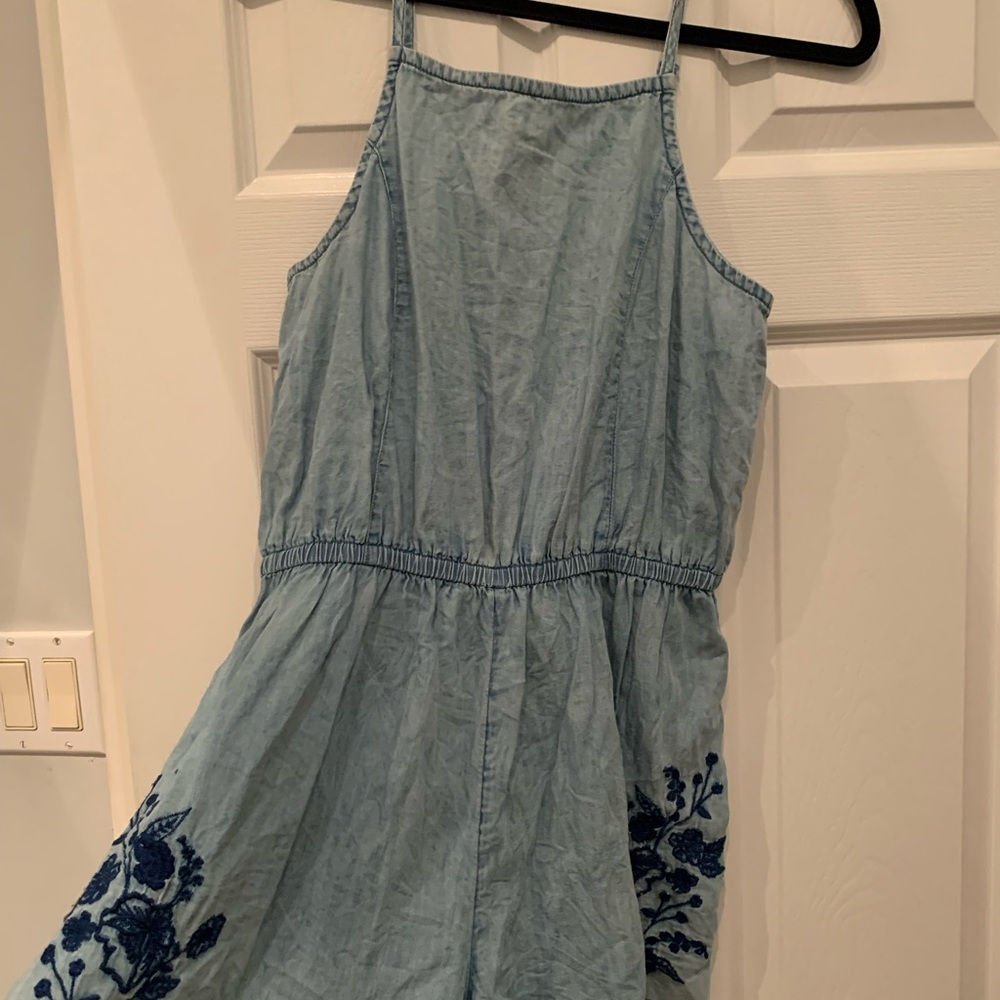 Denim Romper w Embroidery detail